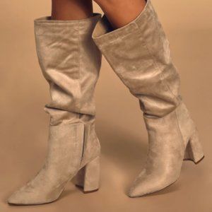 Lulu's Katari Taupe Suede Knee High Boots